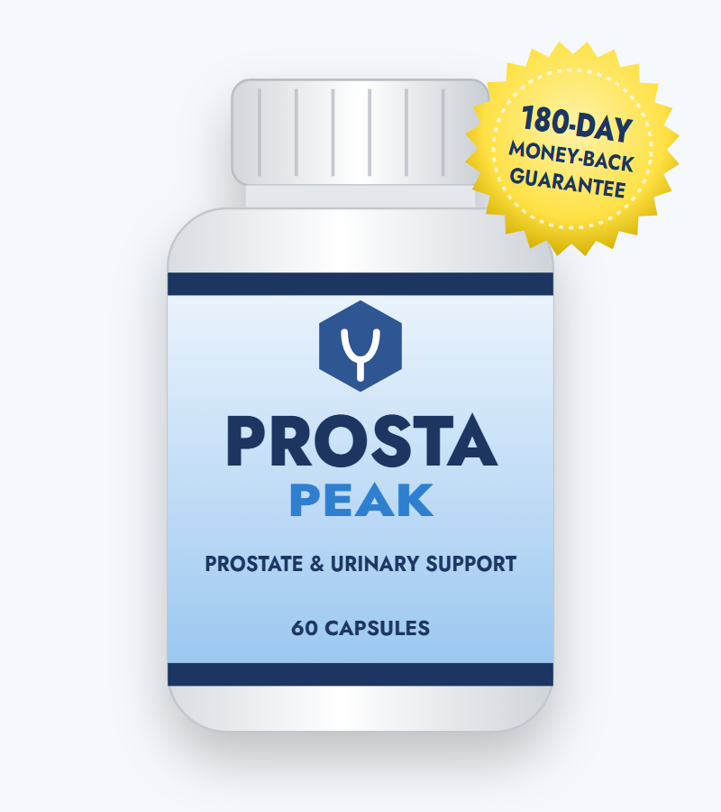 ProstaPeak prostate support supplement bottle with 180-day money-back guarantee